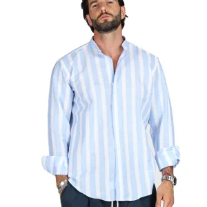 Amalfi - Korean shirt with maxi stripes in light blue