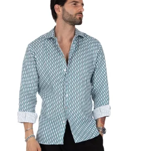 Onda - turquoise printed linen shirt
