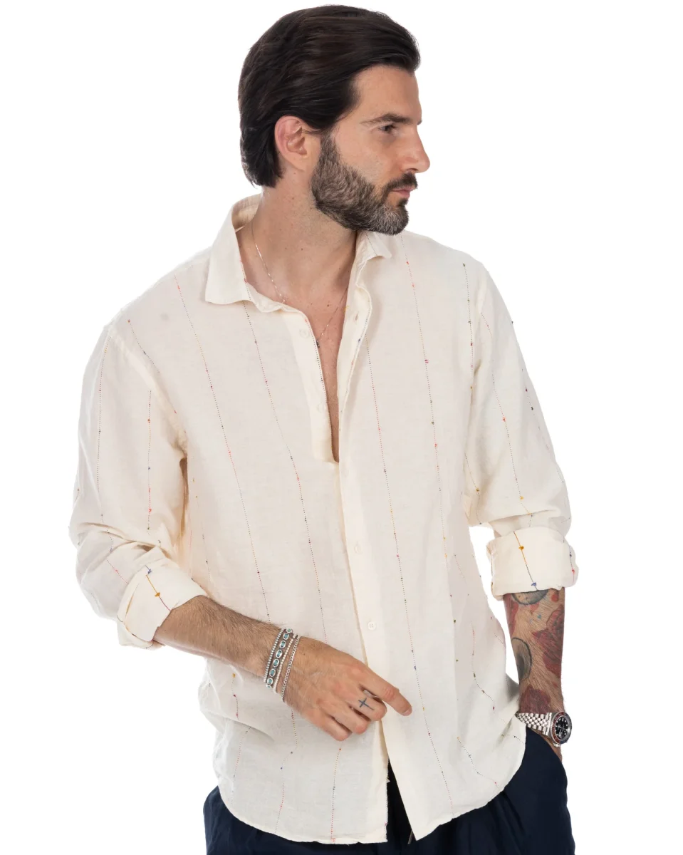 Beige Rainbow Shirt with Embroidery - immagine 6