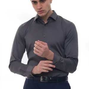 Camicia classica da uomo Herwing Grigio scuro BOSS Uomo