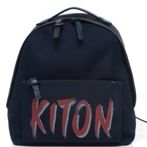 Zaino di pelle e cordura Blu Kiton Uomo