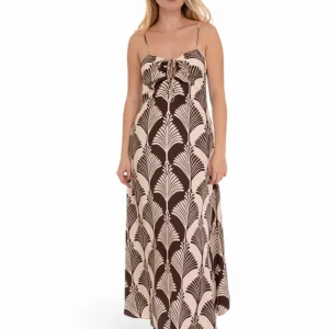 Abito lungo con bretelle Albenga Marrone-bianco Pennyblack Donna