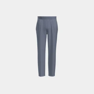 Light blue pinstriped 130s wool tailored trousers with band Caccioppoli